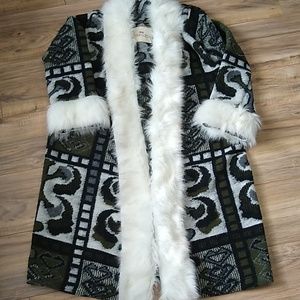 Nidodileda long woven wool cardigan with faux fur
